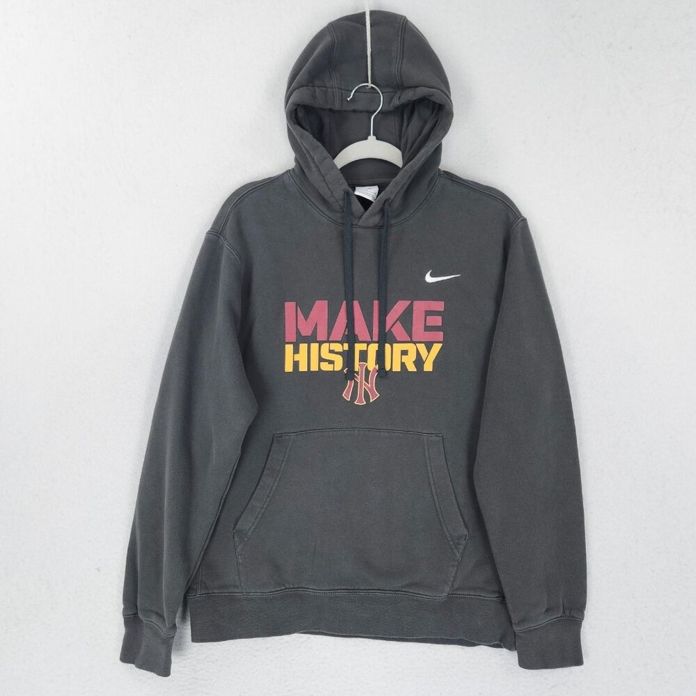 New York Yankees Sweater Mens Medium Gray Hoodie MLB Baseball Nike Make History